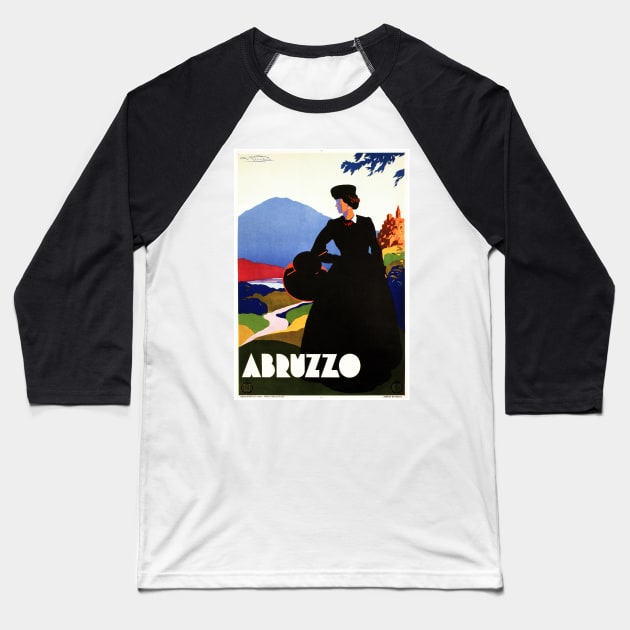 Scenic ABRUZZO ROME Italy Art Deco Vintage Italian Travel Baseball T-Shirt by vintageposters